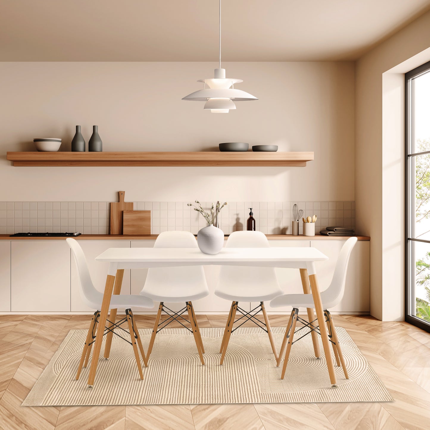 Contemporary White Dining Table and Chairs - PEIYITAO FURNITURE