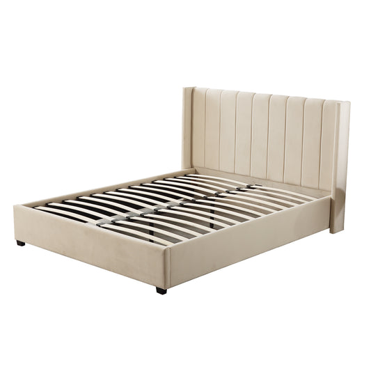 Beige Velve Queen Size Bed - PEIYITAO FURNITURE 